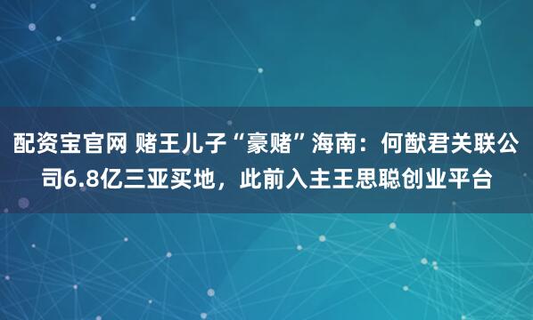 配资宝官网 赌王儿子“豪赌”海南：何猷君关联公司6.8亿三亚买地，此前入主王思聪创业平台